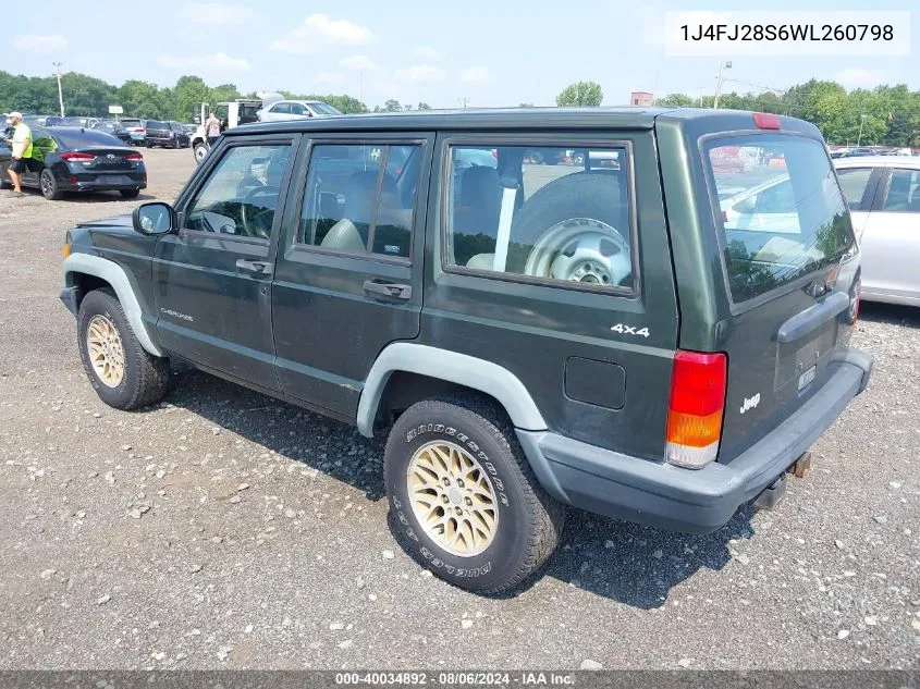 1998 Jeep Cherokee Se VIN: 1J4FJ28S6WL260798 Lot: 40034892