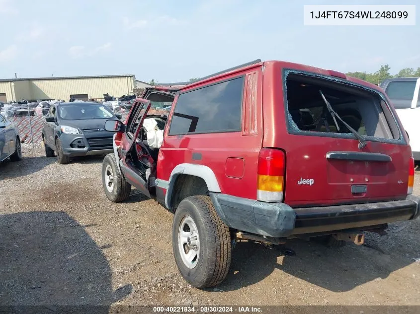 1998 Jeep Cherokee Sport VIN: 1J4FT67S4WL248099 Lot: 40221834