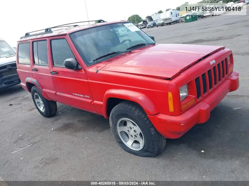 2000 Jeep Cherokee Classic VIN: 1J4FF58S6YL190418 Lot: 40265518