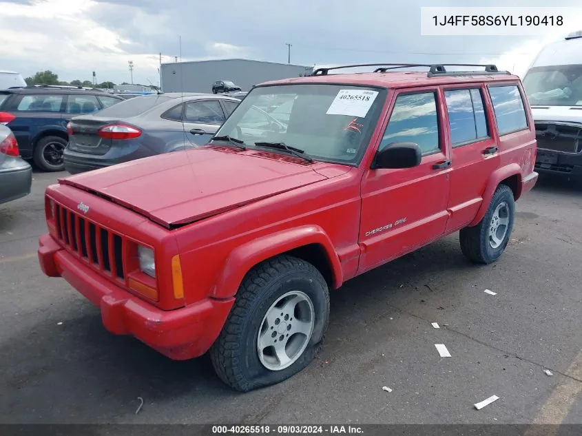 2000 Jeep Cherokee Classic VIN: 1J4FF58S6YL190418 Lot: 40265518