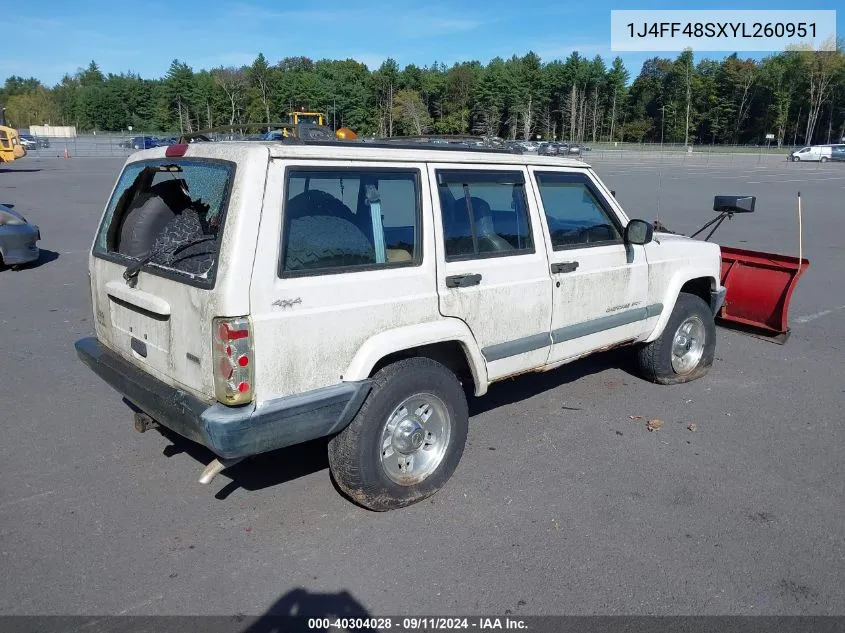 2000 Jeep Cherokee Sport VIN: 1J4FF48SXYL260951 Lot: 40304028