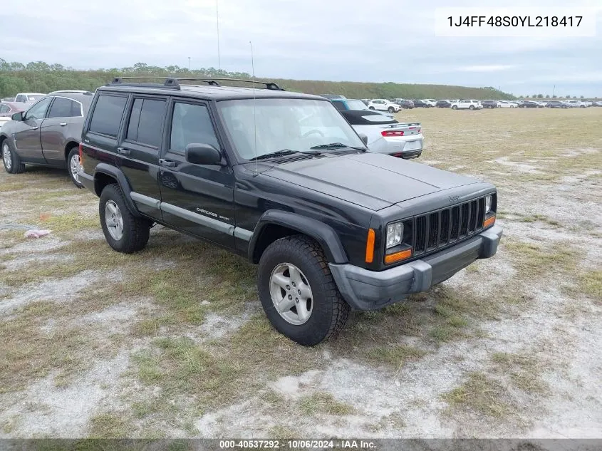 2000 Jeep Cherokee Sport VIN: 1J4FF48S0YL218417 Lot: 40537292