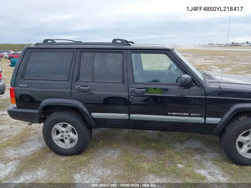 2000 Jeep Cherokee Sport VIN: 1J4FF48S0YL218417 Lot: 40537292