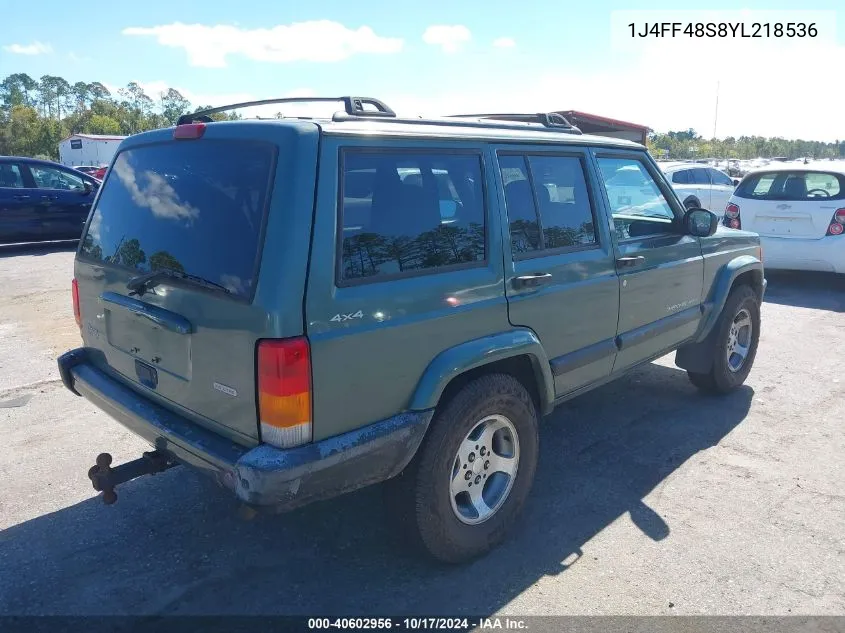 2000 Jeep Cherokee Sport VIN: 1J4FF48S8YL218536 Lot: 40602956