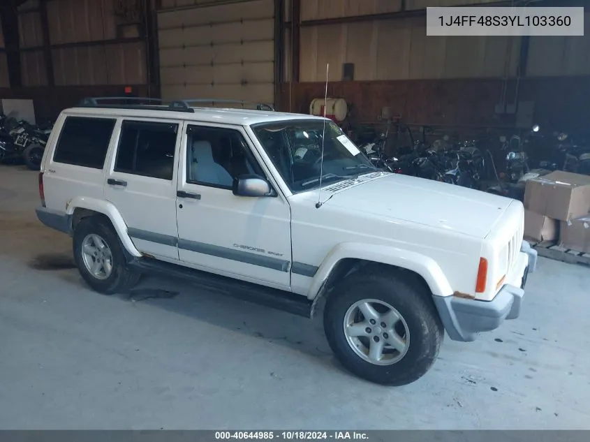 2000 Jeep Cherokee Sport VIN: 1J4FF48S3YL103360 Lot: 40644985