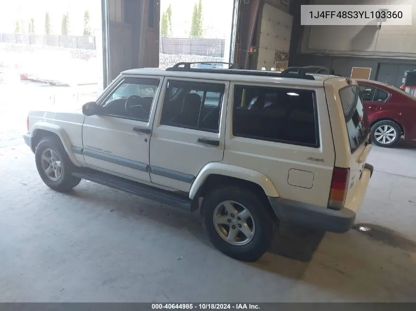 2000 Jeep Cherokee Sport VIN: 1J4FF48S3YL103360 Lot: 40644985