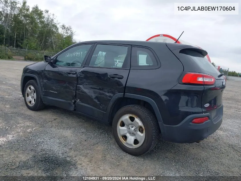 2014 Jeep Cherokee Sport VIN: 1C4PJLAB0EW170604 Lot: 12104931