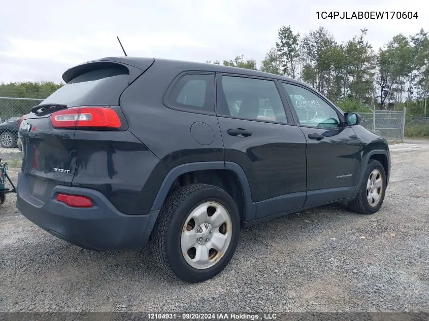 2014 Jeep Cherokee Sport VIN: 1C4PJLAB0EW170604 Lot: 12104931