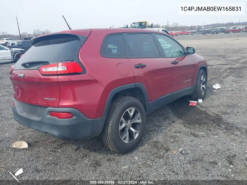 2014 Jeep Cherokee Sport VIN: 1C4PJMAB0EW165831 Lot: 38839598