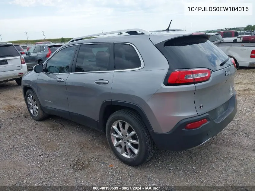 2014 Jeep Cherokee Limited VIN: 1C4PJLDS0EW104016 Lot: 40190539