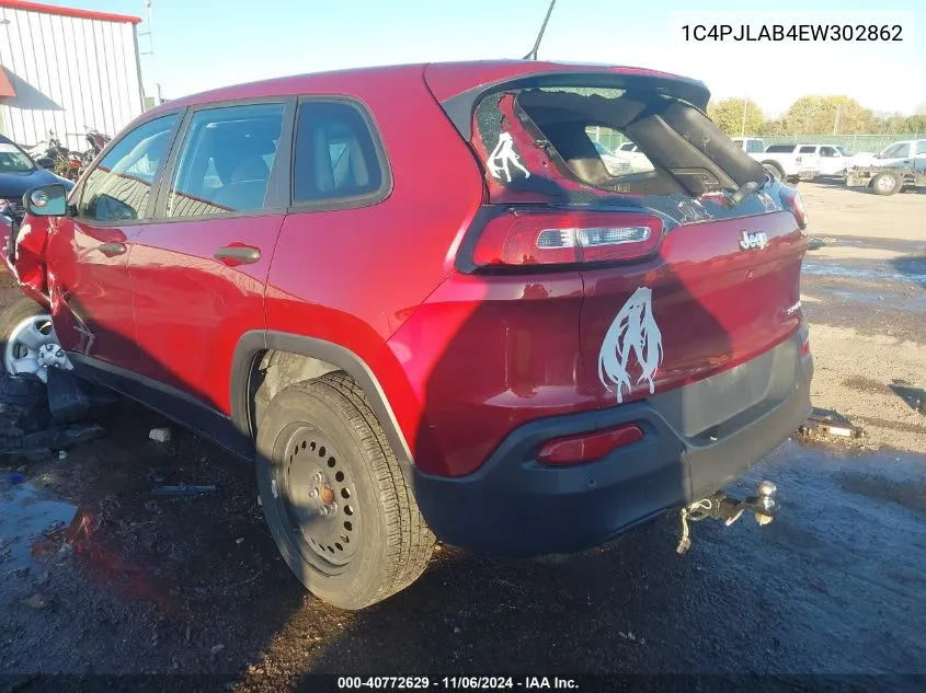 2014 Jeep Cherokee Sport VIN: 1C4PJLAB4EW302862 Lot: 40772629