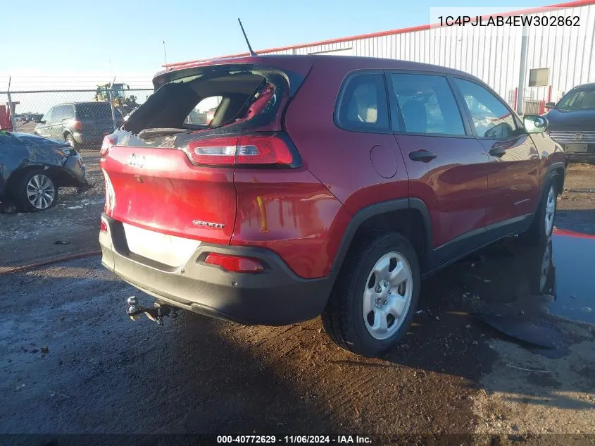 2014 Jeep Cherokee Sport VIN: 1C4PJLAB4EW302862 Lot: 40772629