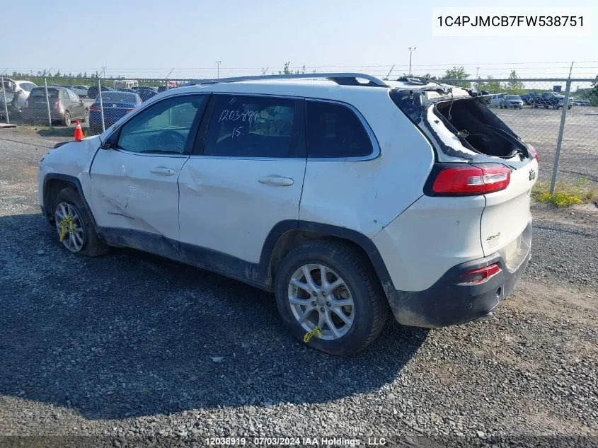 2015 Jeep Cherokee North VIN: 1C4PJMCB7FW538751 Lot: 12038919