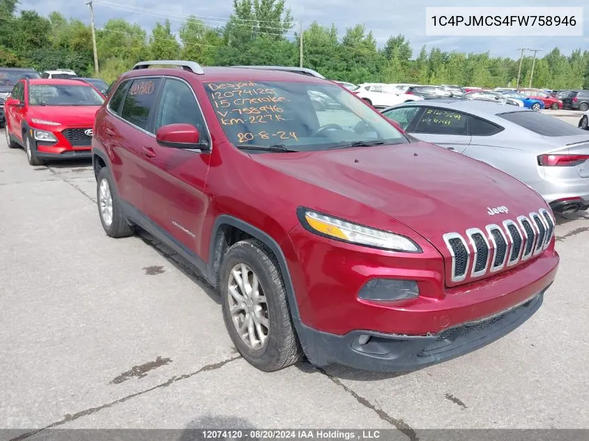 2015 Jeep Cherokee Latitude VIN: 1C4PJMCS4FW758946 Lot: 12074120