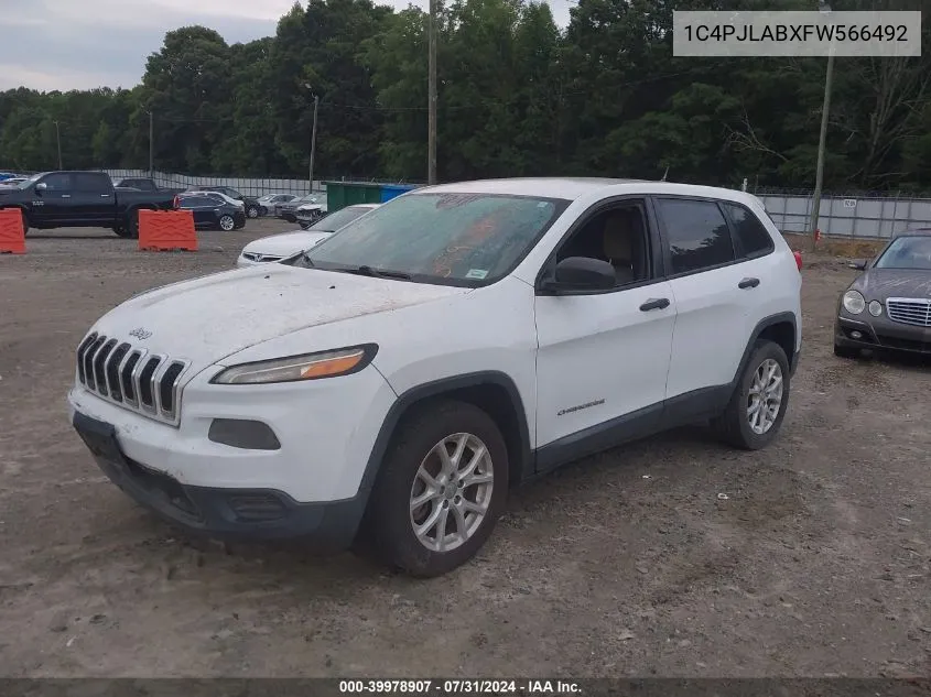 2015 Jeep Cherokee Sport VIN: 1C4PJLABXFW566492 Lot: 39978907