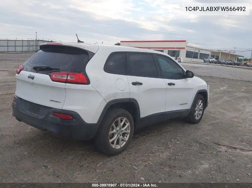 2015 Jeep Cherokee Sport VIN: 1C4PJLABXFW566492 Lot: 39978907