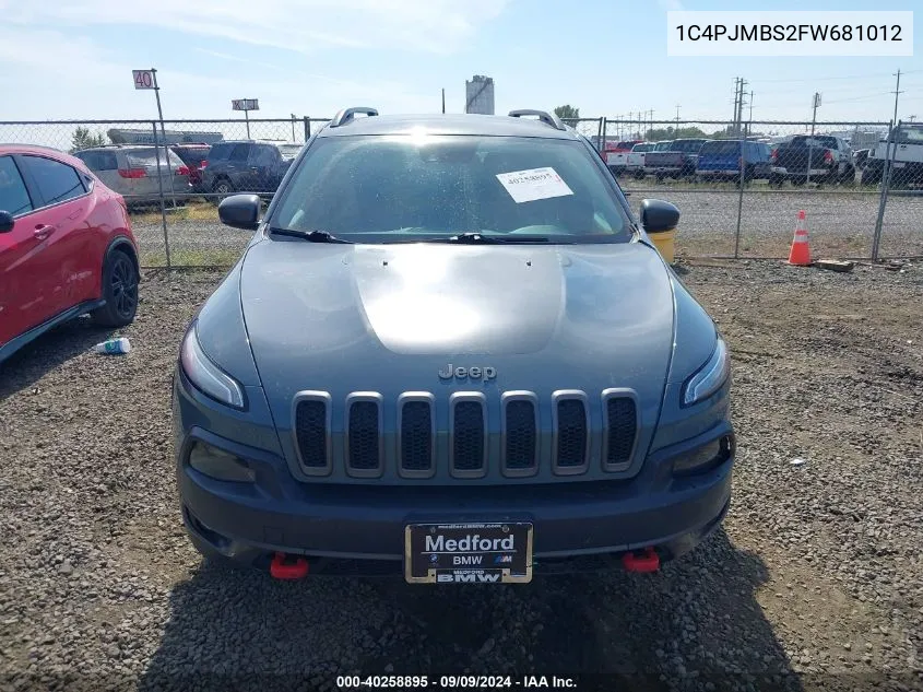 2015 Jeep Cherokee Trailhawk VIN: 1C4PJMBS2FW681012 Lot: 40258895