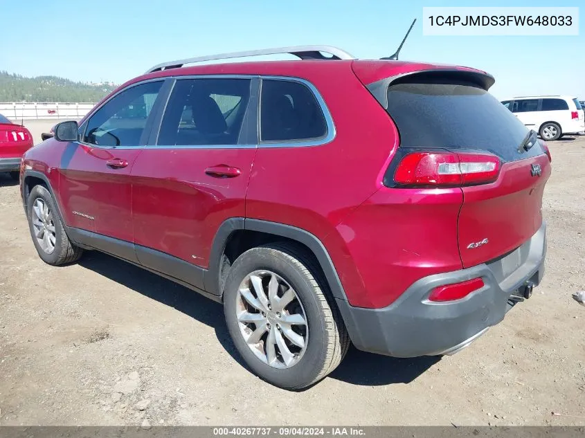 2015 Jeep Cherokee Limited VIN: 1C4PJMDS3FW648033 Lot: 40267737