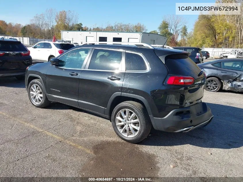 2015 Jeep Cherokee Limited VIN: 1C4PJMDS3FW672994 Lot: 40654697