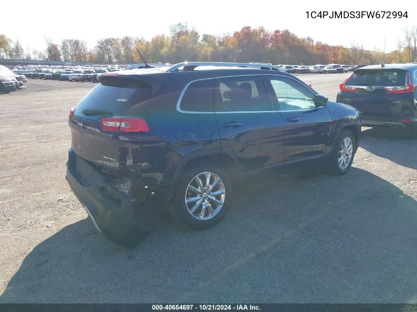 2015 Jeep Cherokee Limited VIN: 1C4PJMDS3FW672994 Lot: 40654697