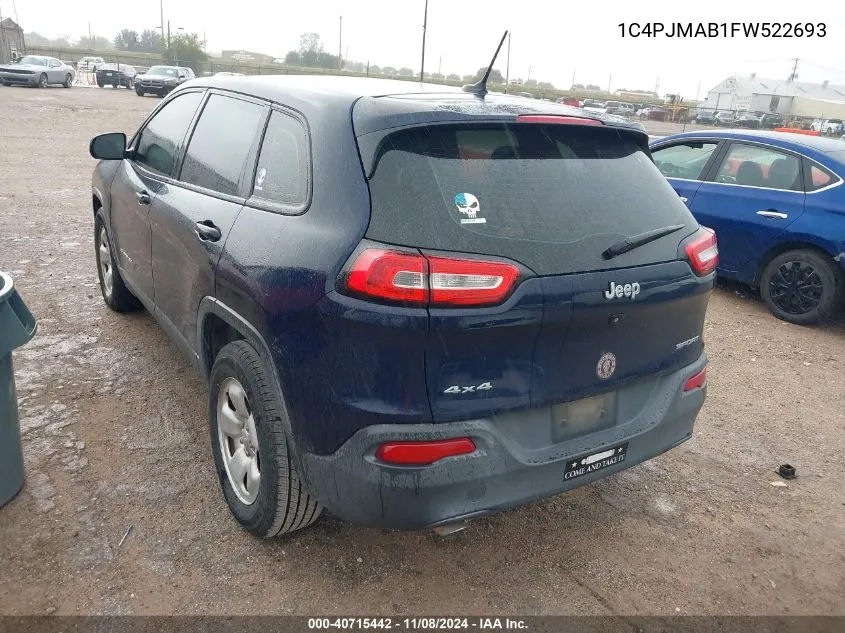 2015 Jeep Cherokee Sport VIN: 1C4PJMAB1FW522693 Lot: 40715442