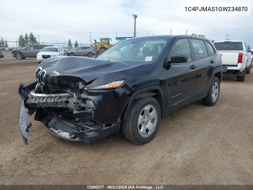 2016 Jeep Cherokee Sport VIN: 1C4PJMAS1GW234870 Lot: 12080377