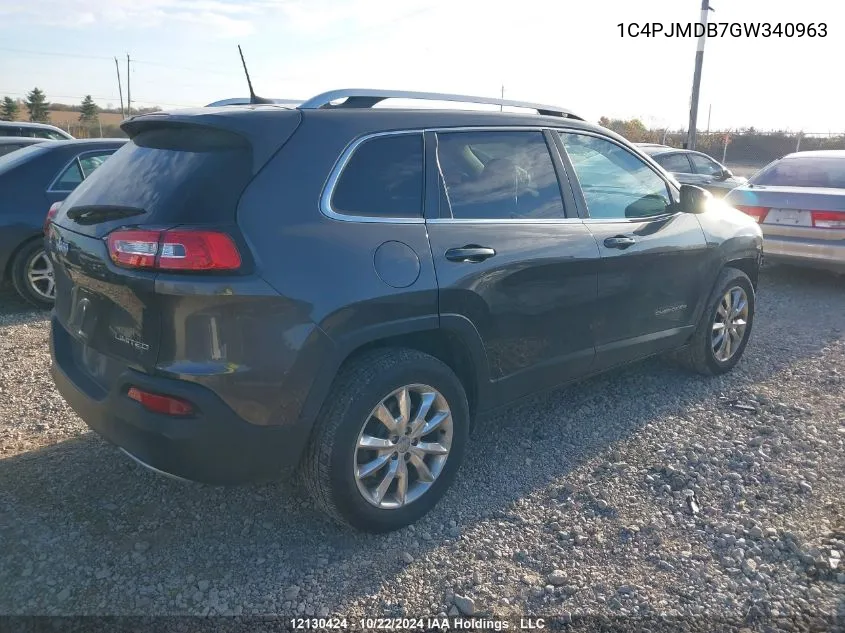 2016 Jeep Cherokee VIN: 1C4PJMDB7GW340963 Lot: 12130424