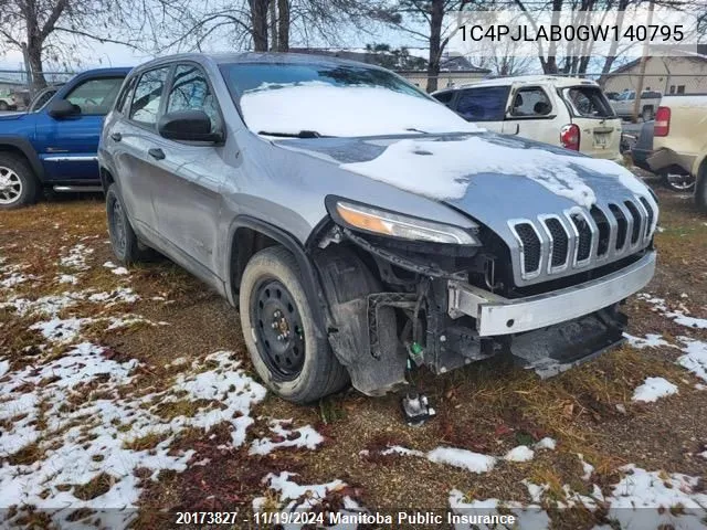 2016 Jeep Cherokee Sport VIN: 1C4PJLAB0GW140795 Lot: 20173827