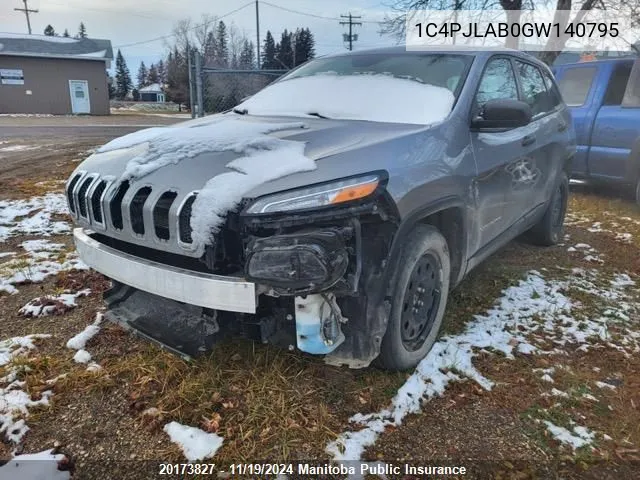 2016 Jeep Cherokee Sport VIN: 1C4PJLAB0GW140795 Lot: 20173827