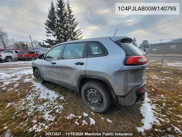 2016 Jeep Cherokee Sport VIN: 1C4PJLAB0GW140795 Lot: 20173827