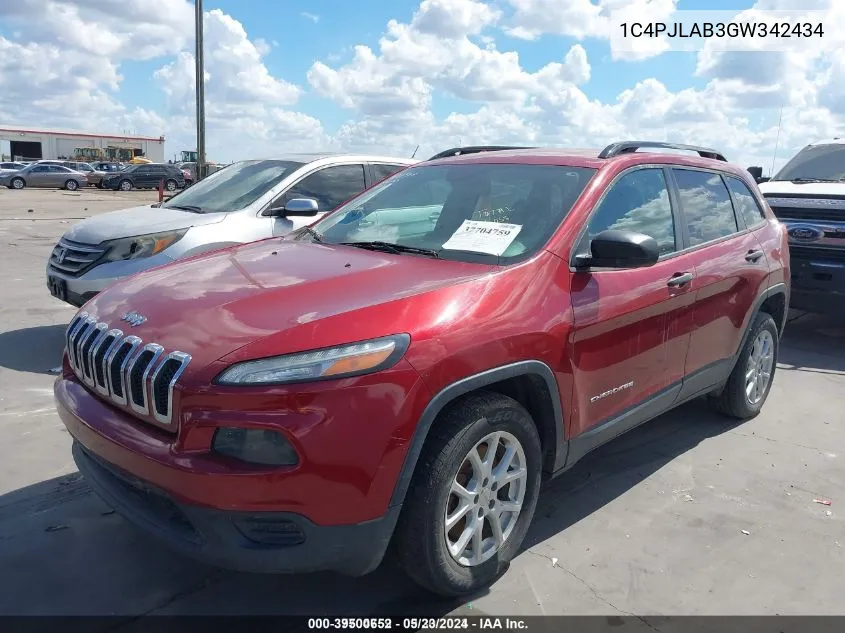 2016 Jeep Cherokee Sport VIN: 1C4PJLAB3GW342434 Lot: 39500652