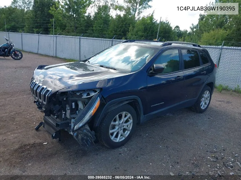 2016 Jeep Cherokee Sport VIN: 1C4PJLAB3GW190395 Lot: 39585232