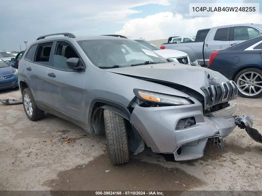 2016 Jeep Cherokee Sport VIN: 1C4PJLAB4GW248255 Lot: 39824168