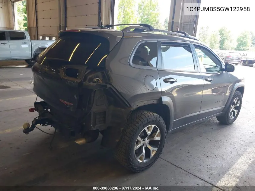 2016 Jeep Cherokee Trailhawk VIN: 1C4PJMBS5GW122958 Lot: 39858296