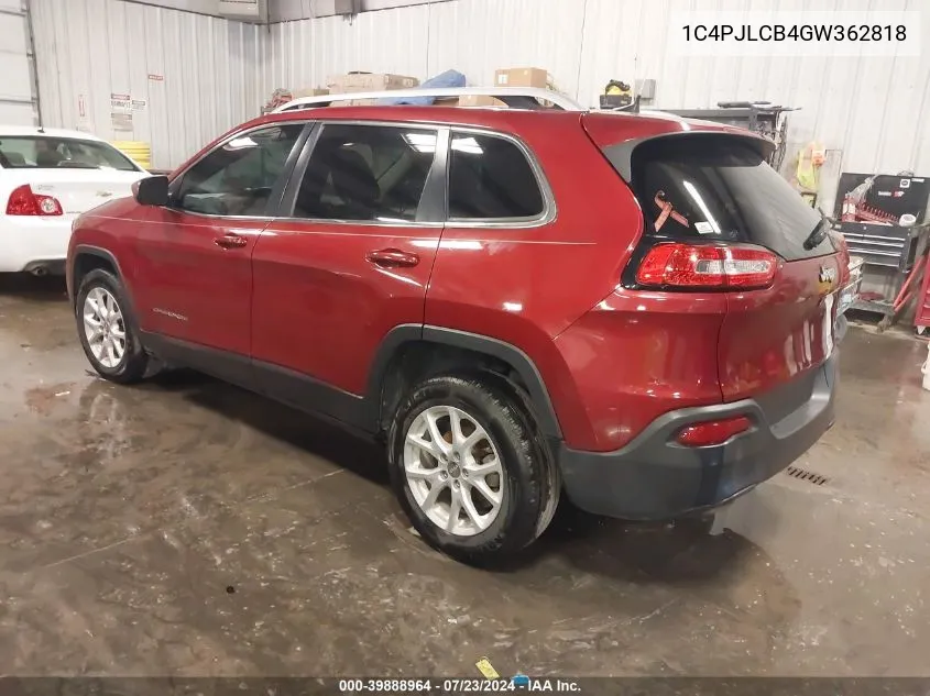 2016 Jeep Cherokee Latitude VIN: 1C4PJLCB4GW362818 Lot: 39888964