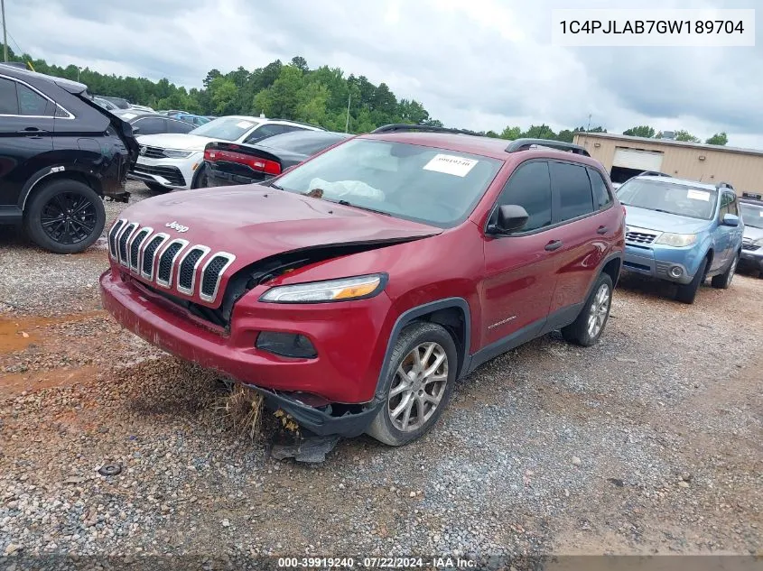 2016 Jeep Cherokee Sport VIN: 1C4PJLAB7GW189704 Lot: 39919240