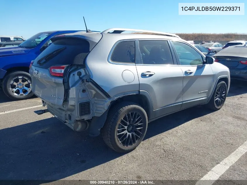 2016 Jeep Cherokee Limited VIN: 1C4PJLDB5GW229371 Lot: 39940210