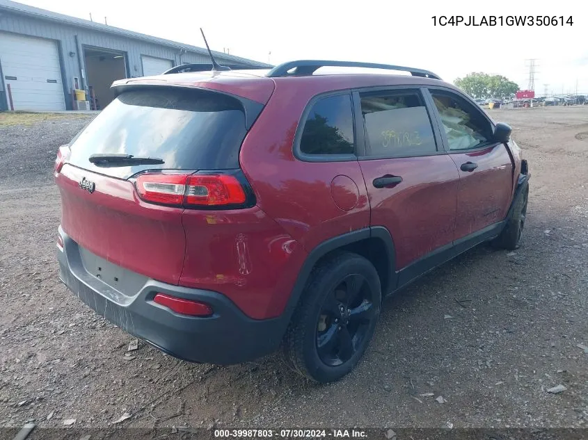 2016 Jeep Cherokee Altitude VIN: 1C4PJLAB1GW350614 Lot: 39987803