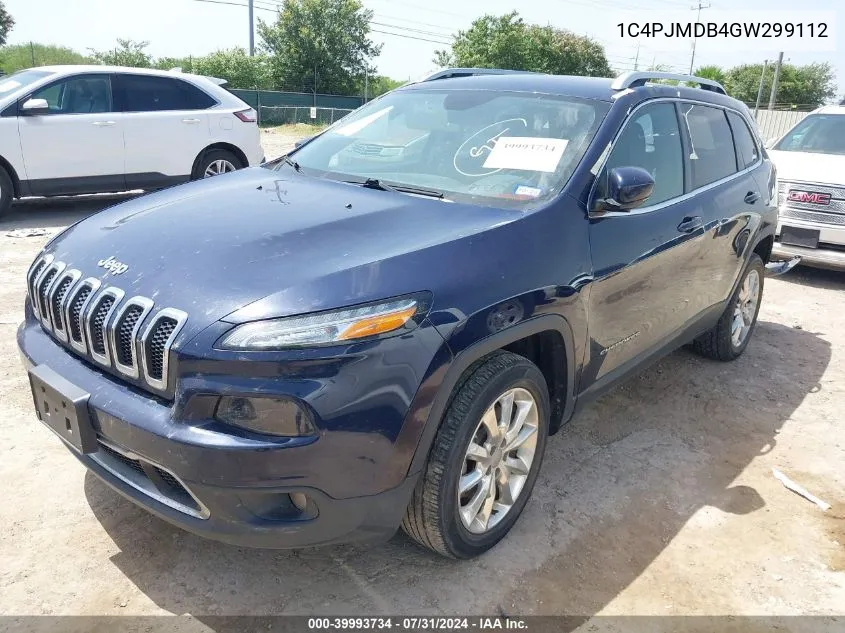 2016 Jeep Cherokee Limited VIN: 1C4PJMDB4GW299112 Lot: 39993734