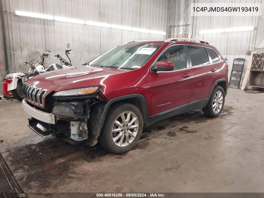 2016 Jeep Cherokee Limited VIN: 1C4PJMDS4GW193419 Lot: 40016256