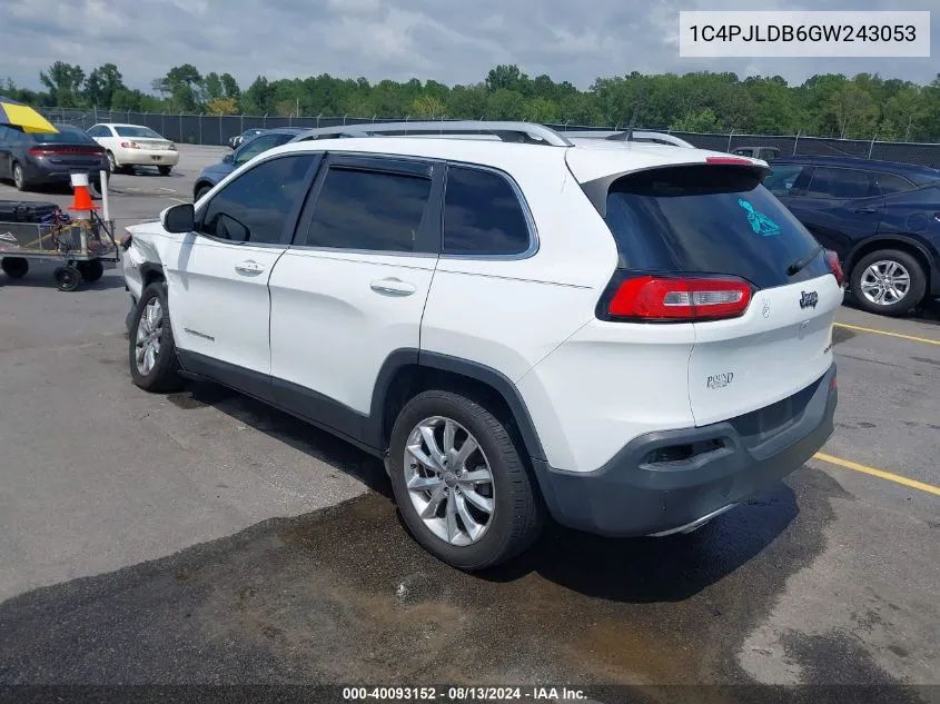 2016 Jeep Cherokee Limited VIN: 1C4PJLDB6GW243053 Lot: 40093152