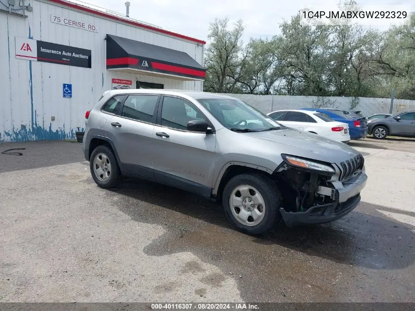 2016 Jeep Cherokee Sport VIN: 1C4PJMABXGW292329 Lot: 40116307