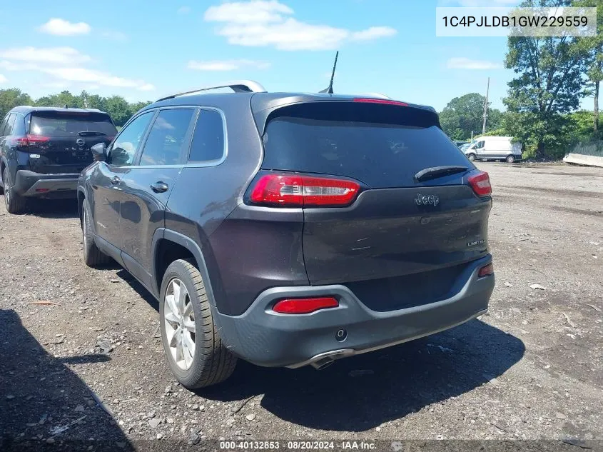 2016 Jeep Cherokee Limited VIN: 1C4PJLDB1GW229559 Lot: 40132853