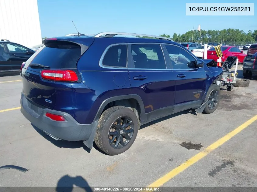 2016 Jeep Cherokee Latitude VIN: 1C4PJLCS4GW258281 Lot: 40140226