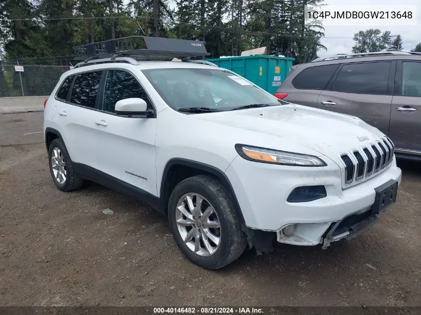 2016 Jeep Cherokee Limited VIN: 1C4PJMDB0GW213648 Lot: 40146482