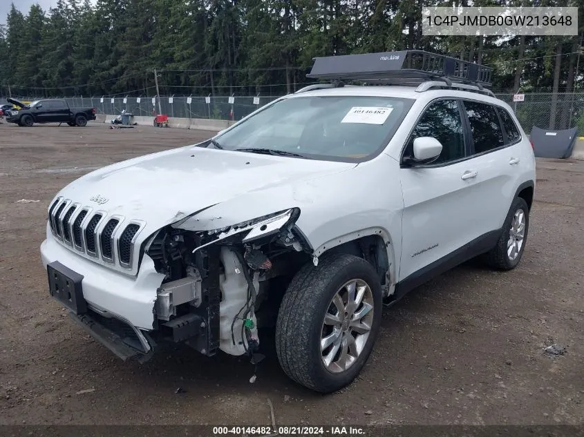 2016 Jeep Cherokee Limited VIN: 1C4PJMDB0GW213648 Lot: 40146482