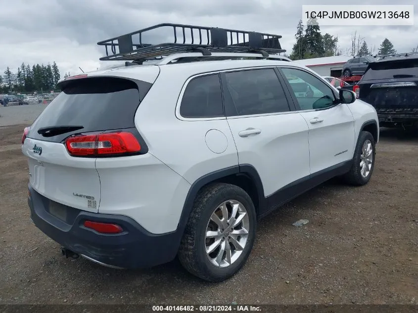 2016 Jeep Cherokee Limited VIN: 1C4PJMDB0GW213648 Lot: 40146482