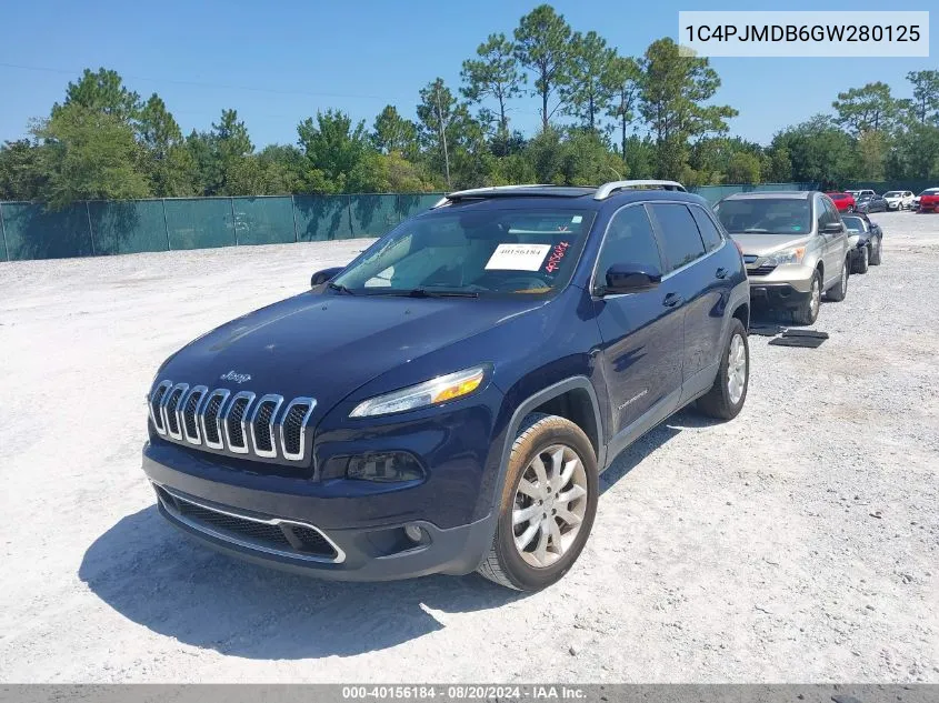 2016 Jeep Cherokee Limited VIN: 1C4PJMDB6GW280125 Lot: 40156184