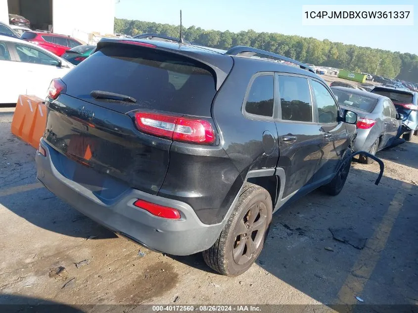 2016 Jeep Cherokee High Altitude VIN: 1C4PJMDBXGW361337 Lot: 40172560