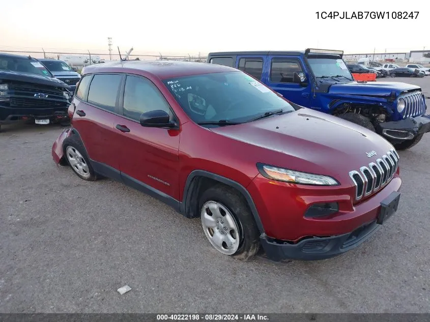 2016 Jeep Cherokee Sport VIN: 1C4PJLAB7GW108247 Lot: 40222198